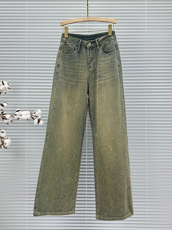 

Faionable High Waist Wide Leg Jeans Women's Trendy 2026 New Spring Clothes Heavy Embellied Casual Versatile Denim Pants