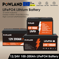 Powland LiFePO4 Battery 12v 24v Solar Bateria 100AH 200AH Lithium Battery Pack Built in BMS 6000 Cycle for Home Storage Energy