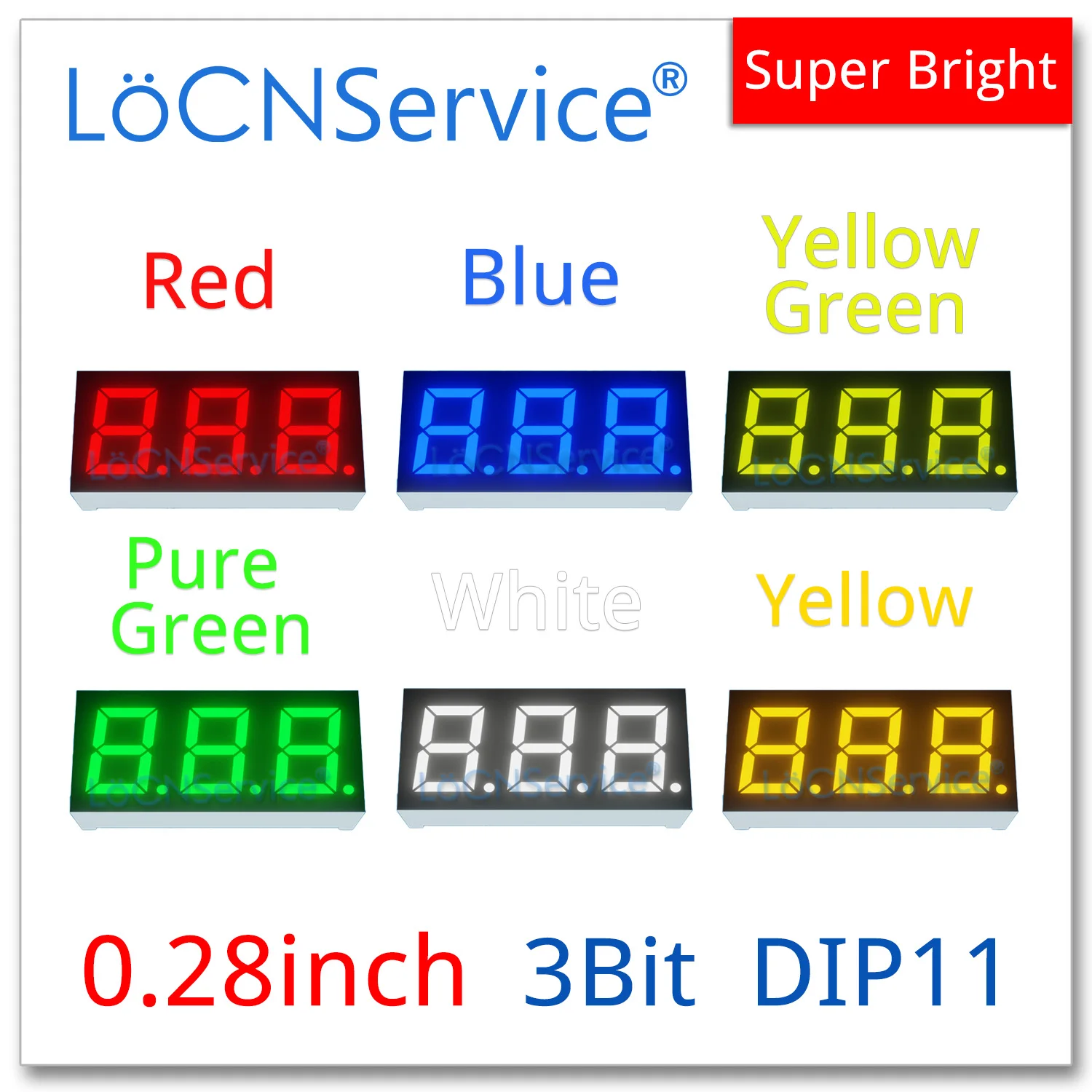 LoCNService 30PCS 0.28Inch Digital Tube LED Display 3 Bit Red Yellow Green Blue White Common Anode / Cathode 7 Segment 0.28 inch