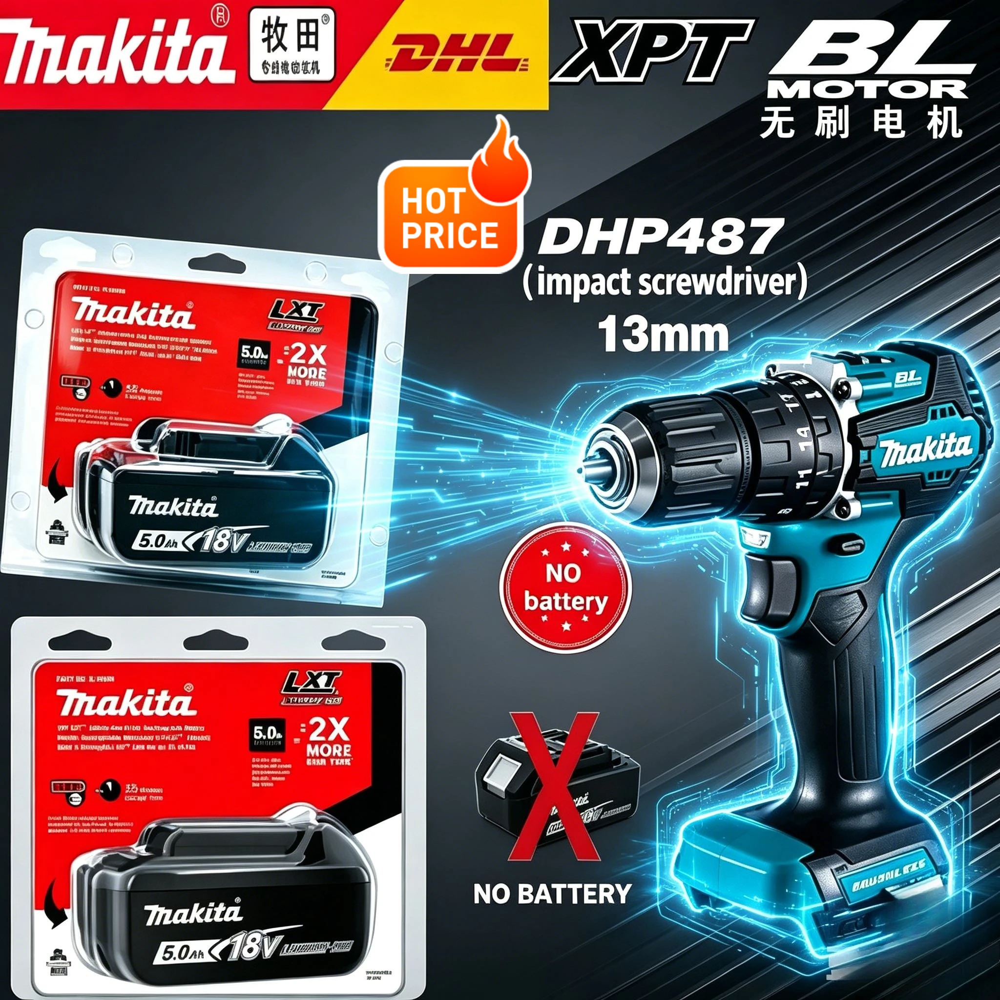 

Premium Makita BL1860 Replacement Battery, dynamic energy quota meter, complete combo for metal drill & tree trimming shear
