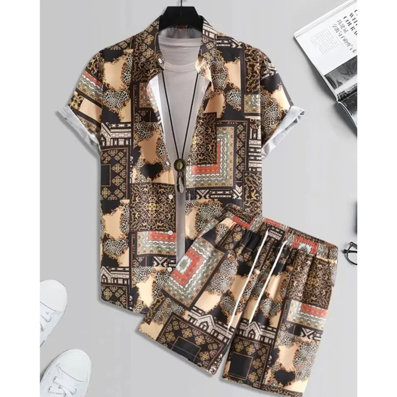 

Fashion Hawaiian Suit Print Men Shirt 2Pcs Set Luxury 3D Print Holiday Set Short Sleeve Casual Shirt Beach Two Piece Man Sets