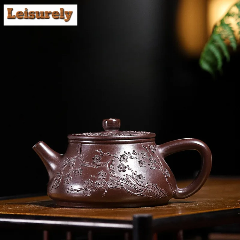 

90ml Yixing Purple Clay Teapots Handmade Plum Blossom Double Line Pot Raw Ore Purple Zhu Mud Kettle With Filter Zisha Tea Set