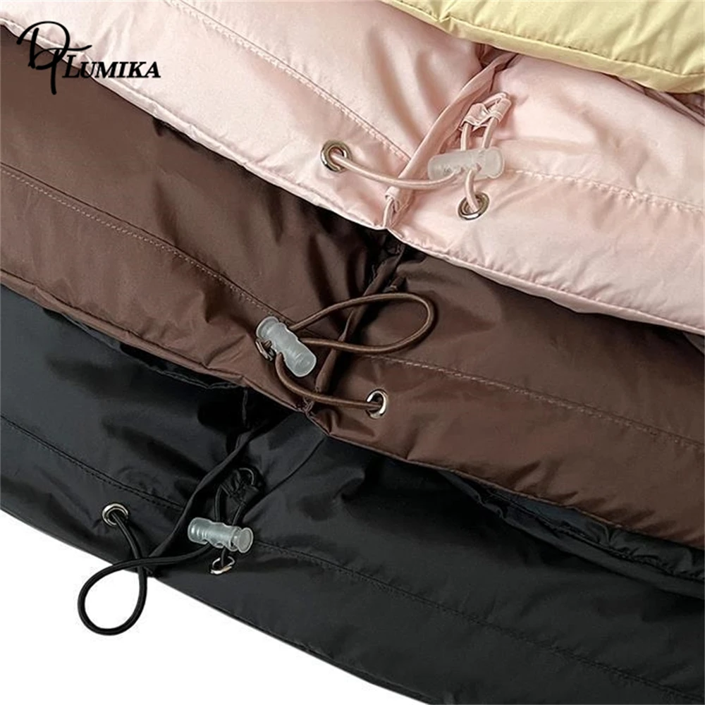 سترة شتوية جديدة للنساء من DTLumika 2025، سترة قصيرة دافئة صلبة مملوءة بالأسفل معطف شتوي نسائي خارجي