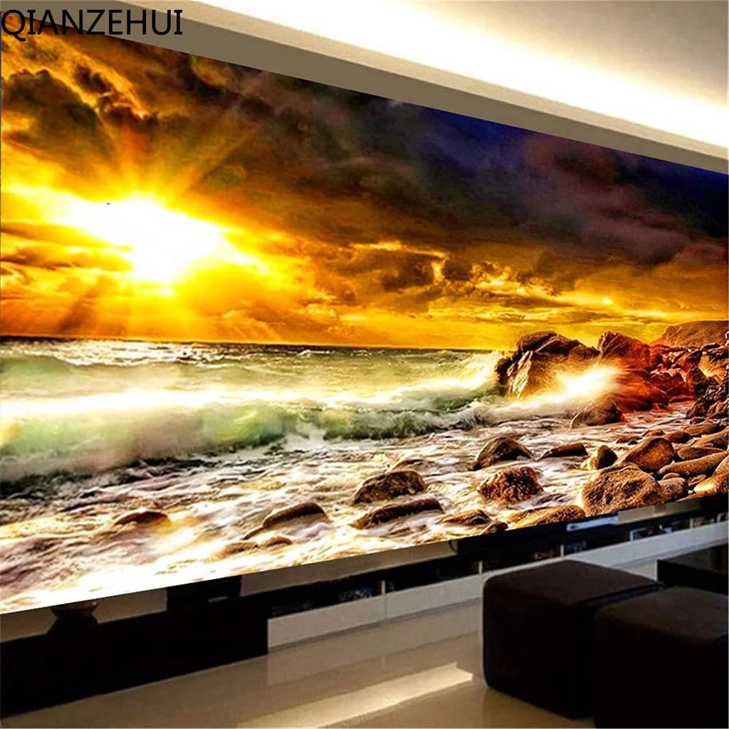 DIY full Diamond Embroidery,Round Diamond 5D Sunset landscapes Living room decoration rhinestone Diamond painting