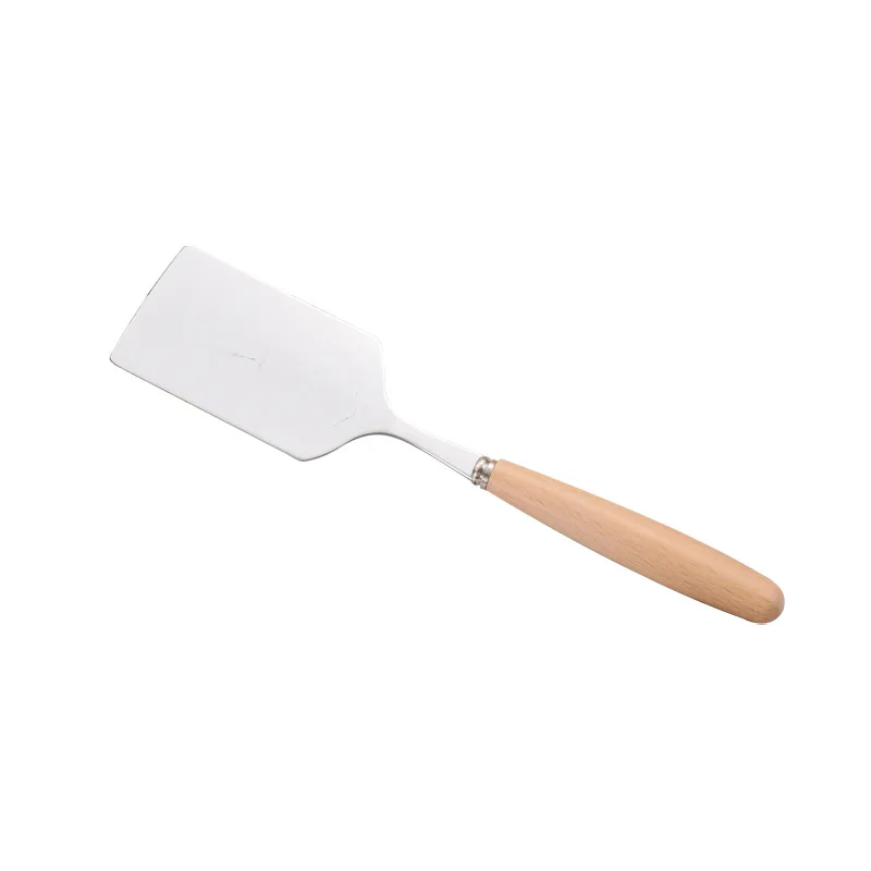 

100Pcs/Lot Stainless Steel Square Head Steak Cooking Spatula Wood Handle Pizza Shovel Pancake Beef Turner Scraper BBQ Utensils