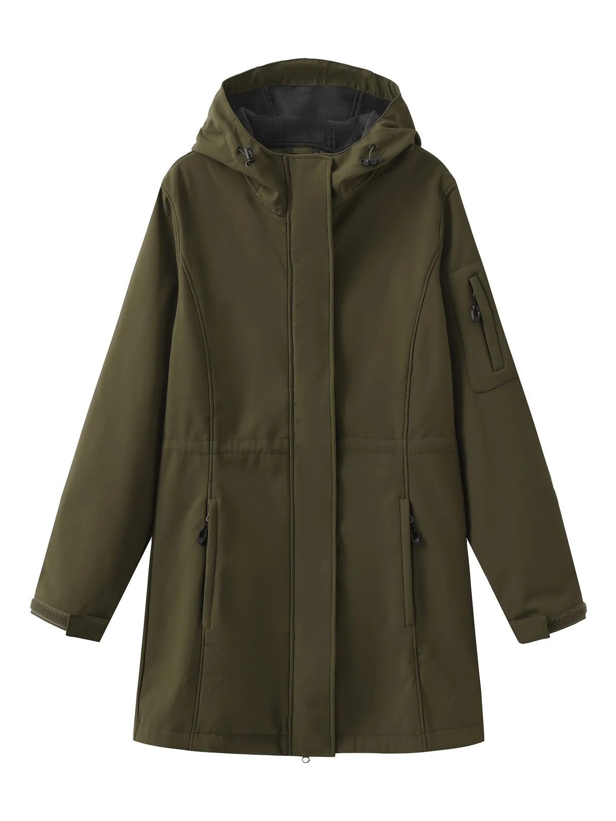Women's Hooded Multi-Pocket Windbreaker Fleece Jacket European-Style Fashionable Autumn Winter Wear