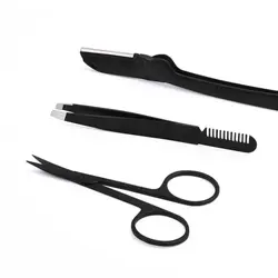 3 Pcs Eyebrow Tweezers Razor Scissors Professional Eyebrow Grooming Kit Stainless Steel Eyebrow Trimmer