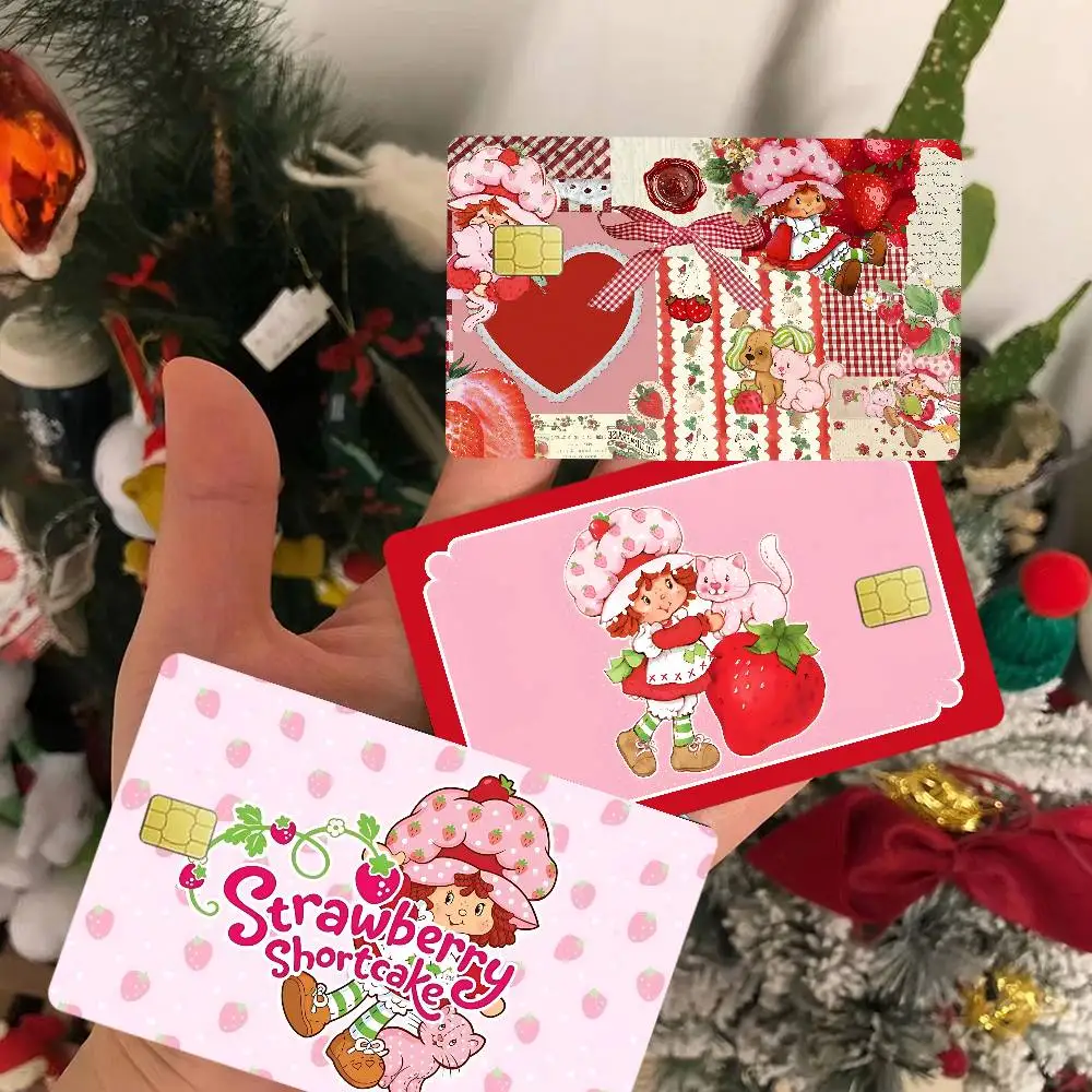 Animated Series S-Strawberry S-Shortcake Cartoon Credit Card Skin Stickers for Bank Card Bus Metro Card Sticker Waterproof Women