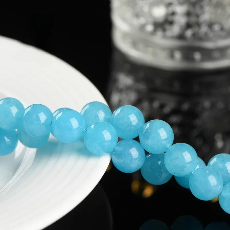 Aquamarine Stone Round Loose Spacer Smooth Beads,6 8 10 12 14mm Natural Stone Sea Water Gemstone For Jewelry Making DIY