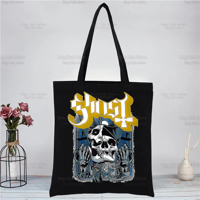 Ghost Rock Band Canvas Shoulder Bag Tote Bag Aesthetics Prevalent Popular Characters Shopping Bags Cotton Handbags Books Bag