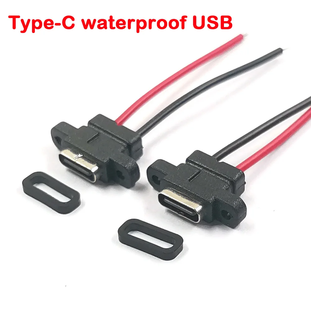مقاوم للماء أنثى USB نوع C منفذ المقبس مع ثقب المسمار ، تهمة سريعة ، واجهة الشحن ، موصل USB مع كابل ، 2 دبوس