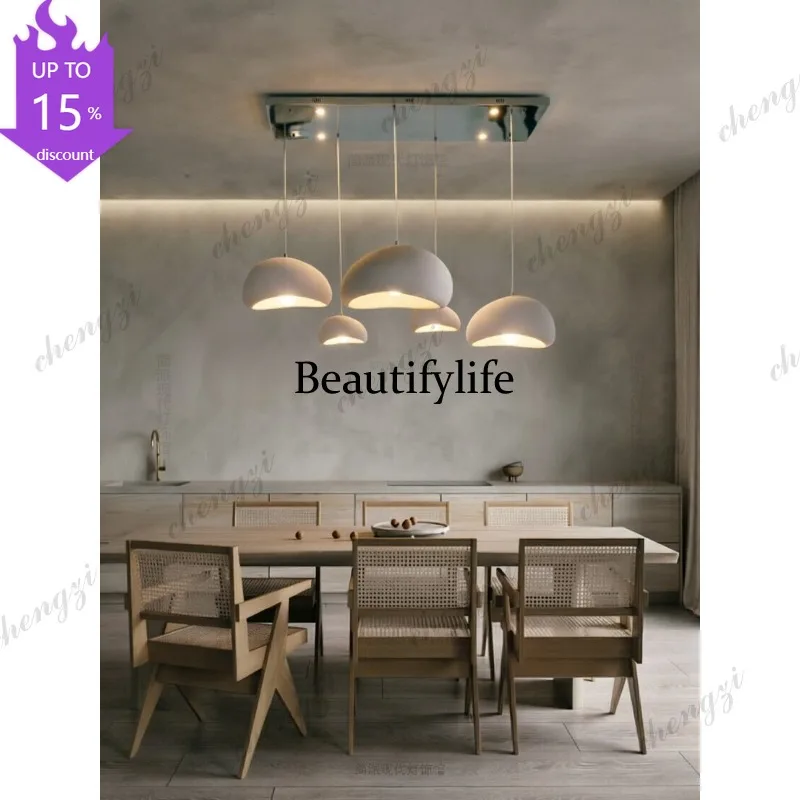 EE Restaurant chandelier Japanese cream wind semi-round eggshell light Nordic atmosphere long table light