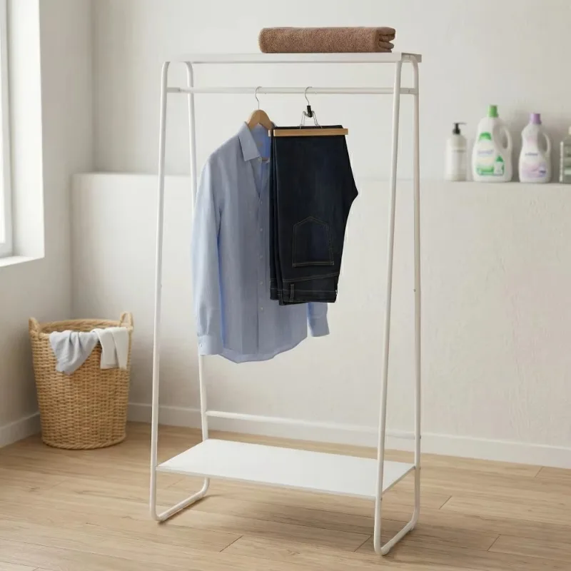 Simple and Modern White Metal Floor-to-ceiling Drying Rack Double Shelf, Space-saving Design, Suitable for Bathroom Wardrobes view 3