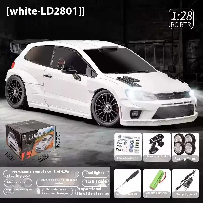 LD2801 1/28 4WD RC Drift Car Proportional Steering LED Headlights  2.4G 2 Tire Sets Eco-Friendly Shell Perfect Kids Gift