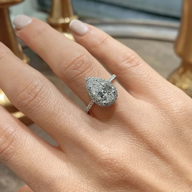 CAOSHI Fashionable Female Engagement Rings with Shiny Drop-water Shape Crystal Temperament Accessories for Wedding Ceremony