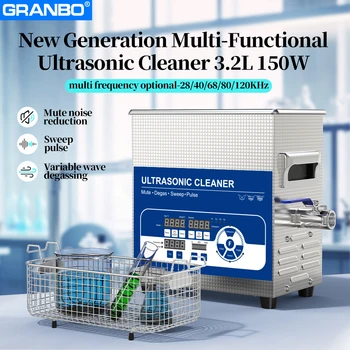 Granbo 3,2 l Ultraschallreiniger mit variabler Frequenz, 150 W Leistung, 40/68/80/120 kHz, intelligenter Sweep-Puls-Ultraschallreiniger