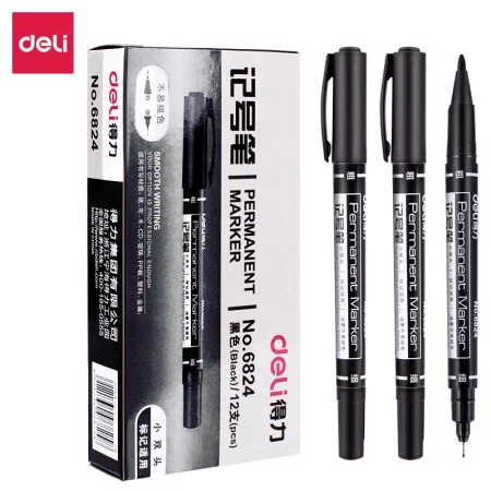 

Deli 6824 Waterproof permanent Dual Tip 0.5/1.0mm Nib Black Blue Red Art Marker Pens Student School Office Stationery