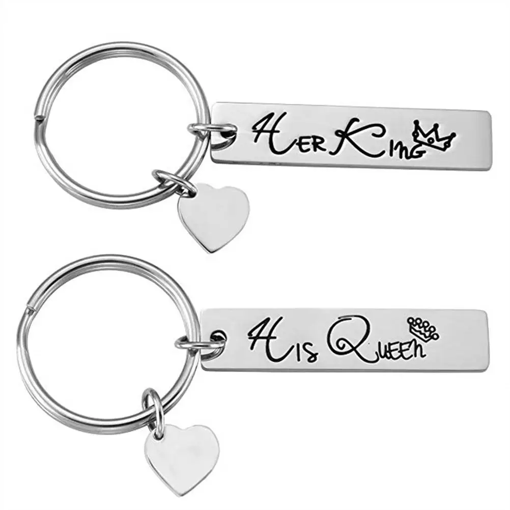 

2PCS StainlessSteel CouplePendant HeartShape HerKingHisQueen UnisexKeychains GiftIdea Birthday Anniversary Camping