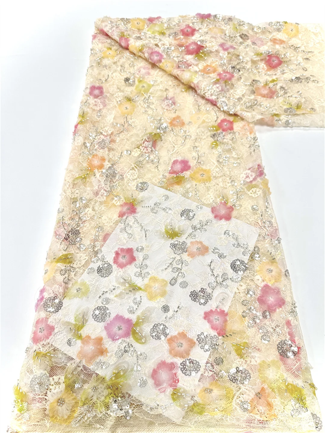 2025 African Nigerian Tulle Lace Fabric High Quality Embroidery Lace French Net Lace Fabric With Sequins Beads for Wedding Dress