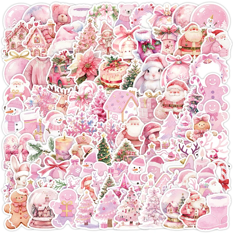 

Набор из 100 розовых рождественских наклеек для декора: для подарков, упаковки, бутылок, шлемов, ноутбуков, игрушек