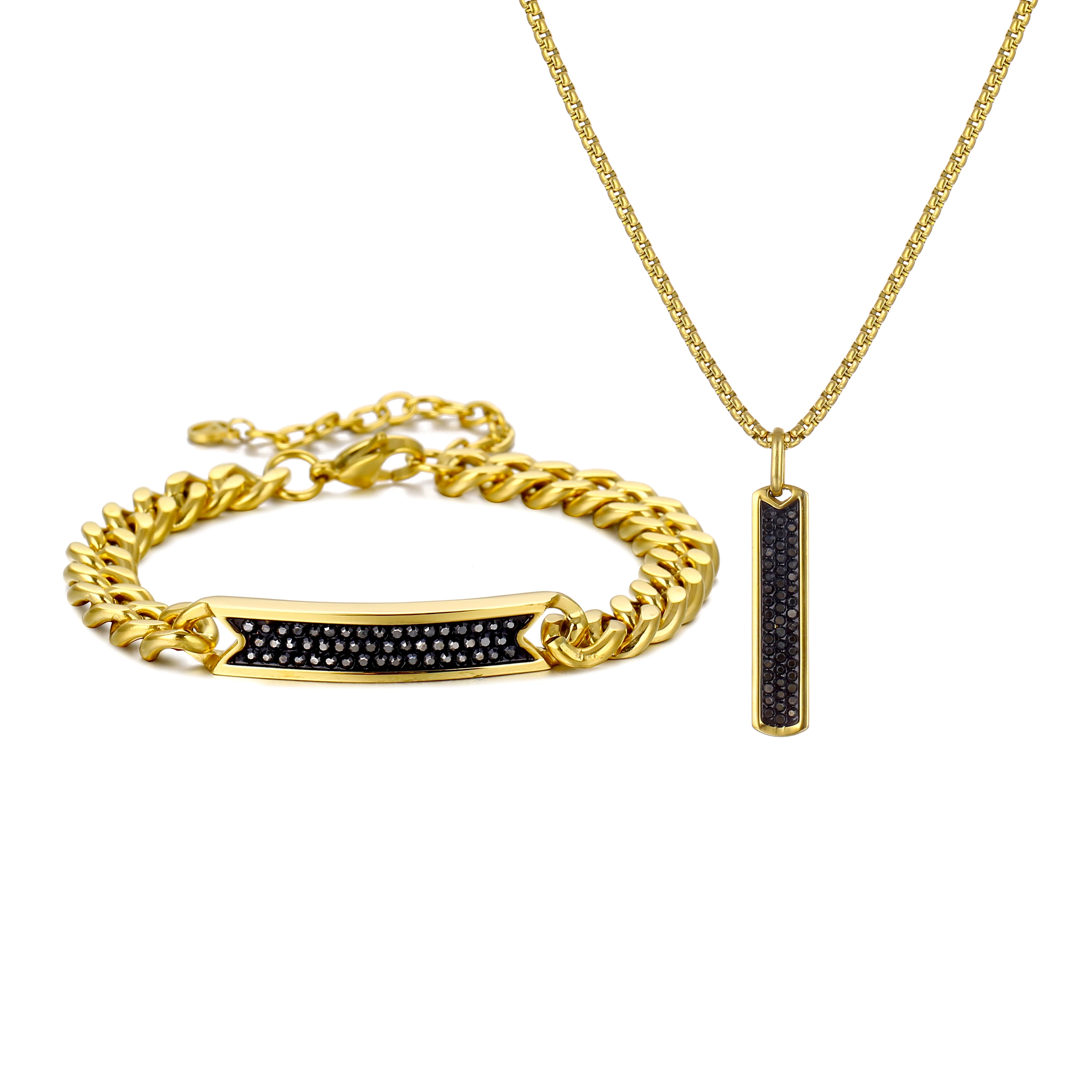 Unisex Stainless Steel Cuban Link Bracelet And Necklace Set Classic Fashion Jewelry Accessory