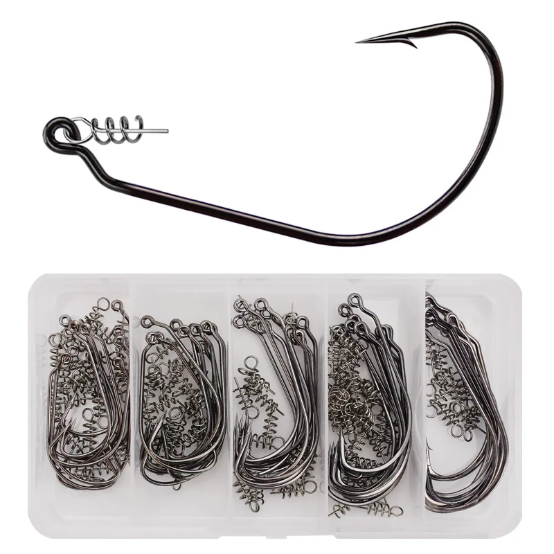 

50pcs Weighted Wide Swimbait Hooks KitWeighted Fishing Hooks with Twist Lock Weighted WormHooks for Soft Worm Bass Fishing Hooks