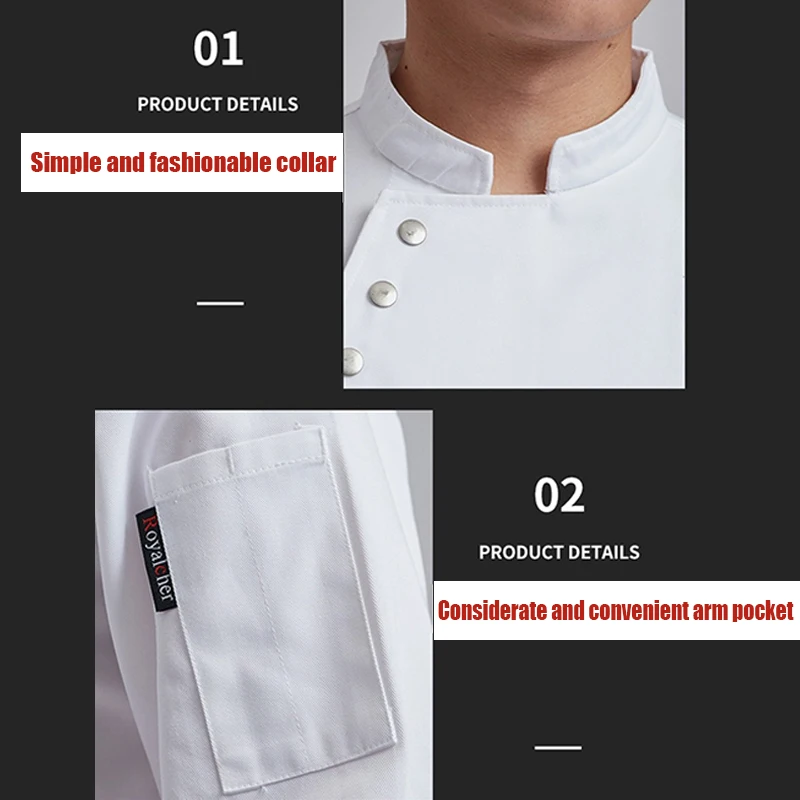 Catering Cooking White Shirt Restaurant Kitchen Chef T-shirt Baker Work Uniform Waiter Hotel Clothes Cook Jacket Cafe Overalls