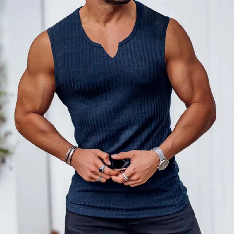 2024 Summer NEW men Vest Knitted stripe gym Tank top Men Fitness sleeveless shirt Male Sports vest quick-drying Gyms Undershirt