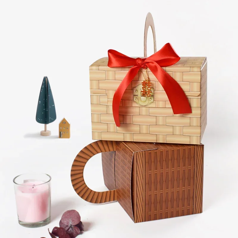 20pcs Paper Gift Boxes For Packaging Wicker Pattern Wedding Box For Guests Sweets Candy Bags Wrapping Party Favors Supplies - view 3