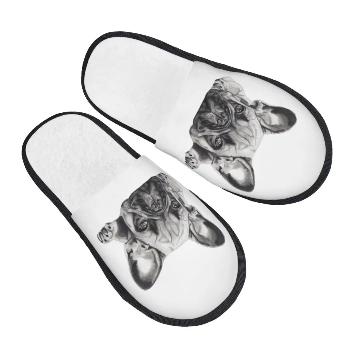 

Custom French Bulldog Frenchie Dog Soft Scuff Memory Foam Slippers Women Hotel House Shoes