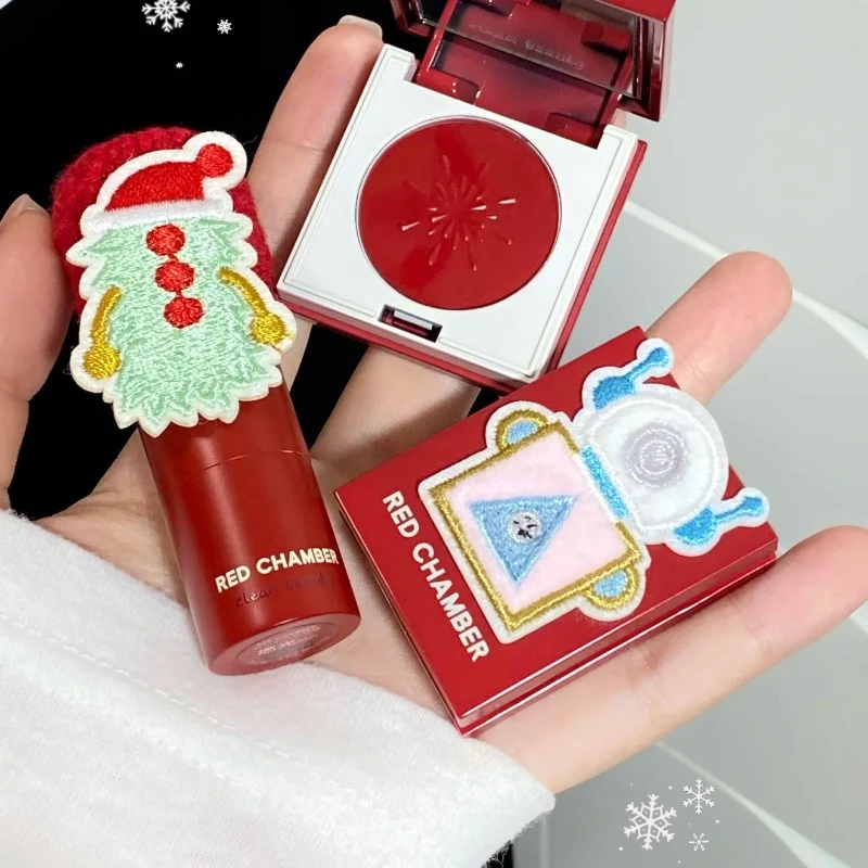 RED CHAMBER Natal 3 cores destaque blush lipstcik sombra multi creme placa de maquiagem de longa duração presente