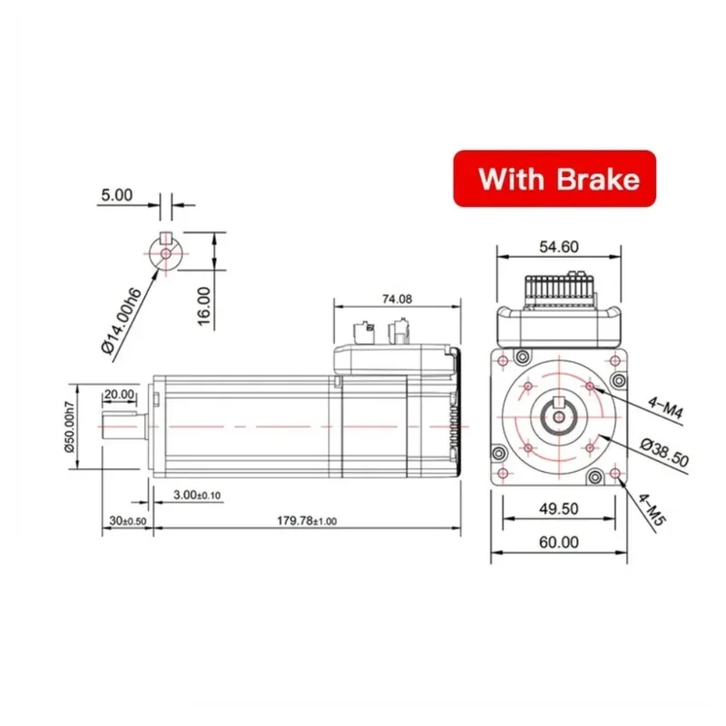 IHSV60-30-40-48-SC CNC3-Phase 1.27NM 400W 48V 3000RPM แบบบูรณาการมอเตอร์เบรคล่าสุด V605 Easy Servo สําหรับเครื่อง CNC