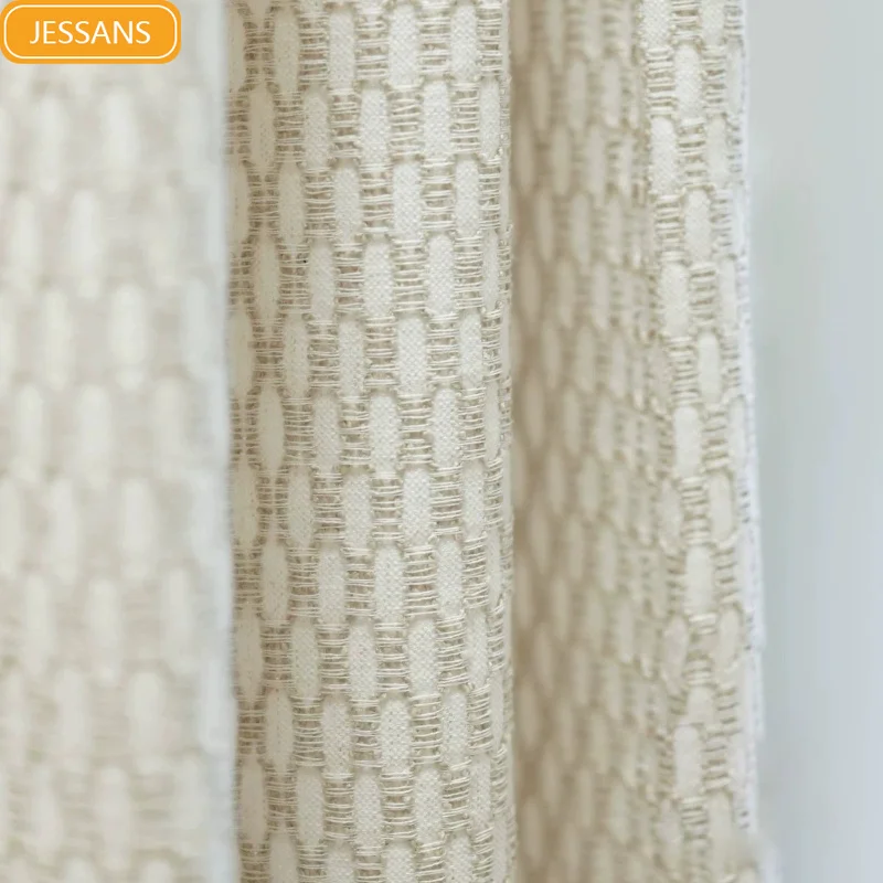 New Woven Jacquard Cream Colored Customized Blackout Curtains for Living Room Bedroom Partition Curtains Finished Products