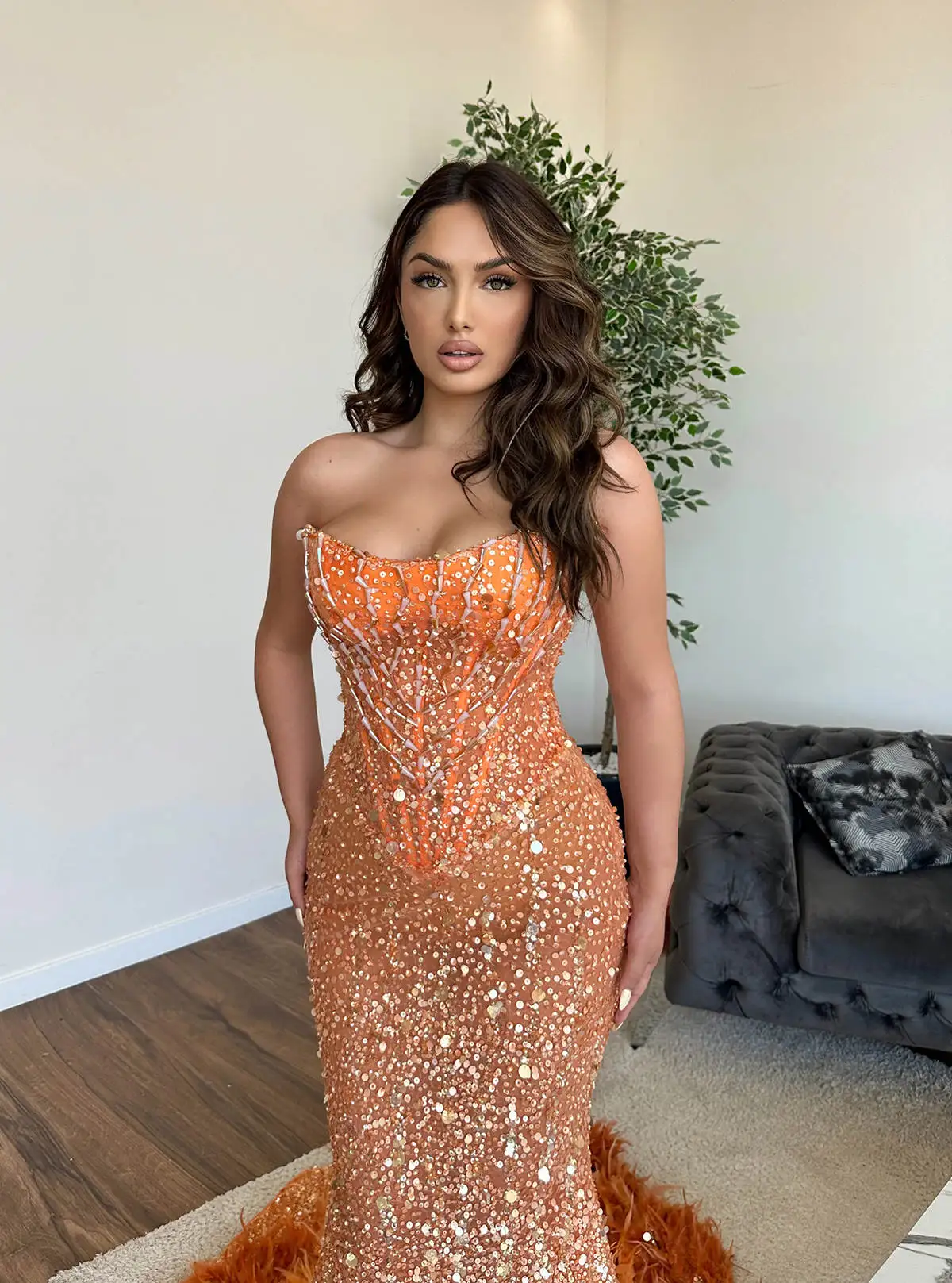 Luxury Evening Dresses Mermaid Strapless Sequins Backless Court Gown Party dresses New Arrivals Vestido De Noite Custom Made