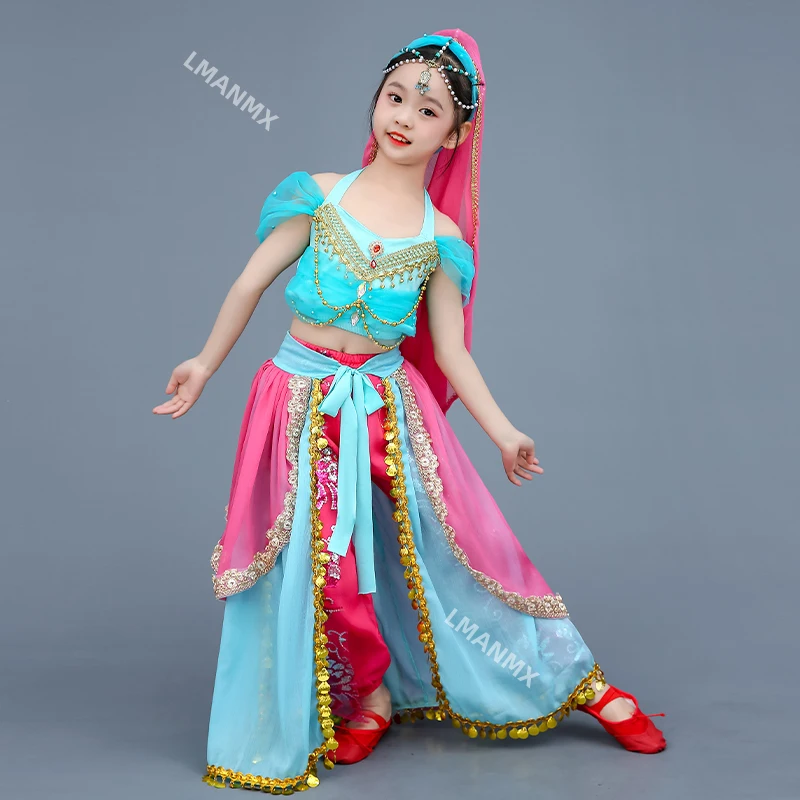New Children's Xinjiang Flower Exotic Belly Dance Tianzhu Girls' Ethnic Dance Costume