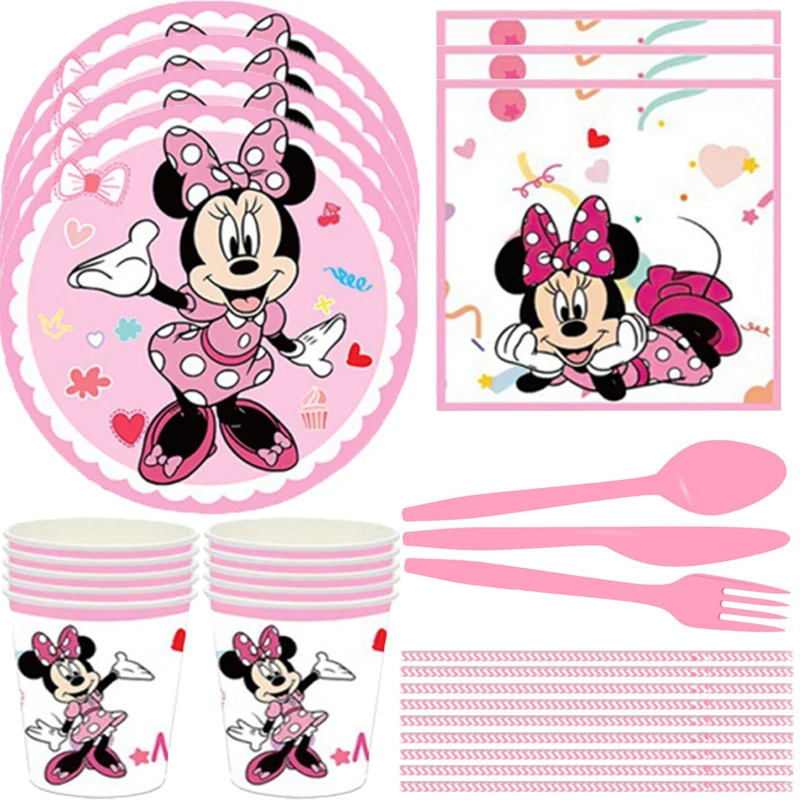 New Minnie mouse party theme birthday paper plate cup for girl favor party decoration baby shower candy box party supplies