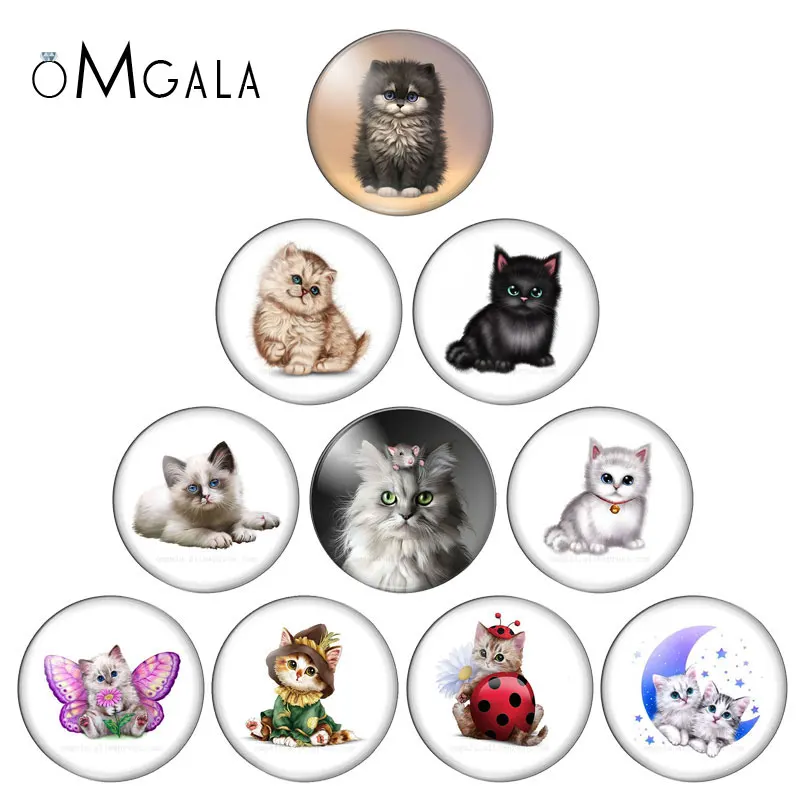 Art Lovely Baby Cat Drawings 10mm/12mm/14mm/16mm/18mm/20mm/25mm Round photo glass cabochon demo flat back Making findings