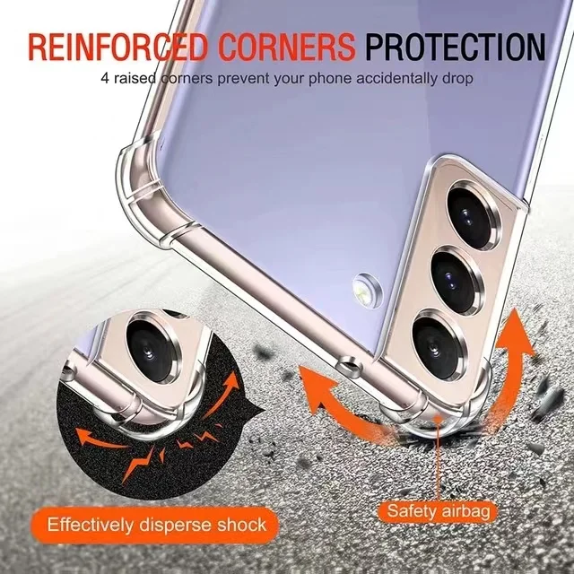 Anti-Stoßfeste, transparente Silikonhülle für Samsung Galaxy S21 S21FE S22 S23 Plus Note 20 Ultra S20 S21 FE 5G Rückseite Schutzhülle – Detail 5