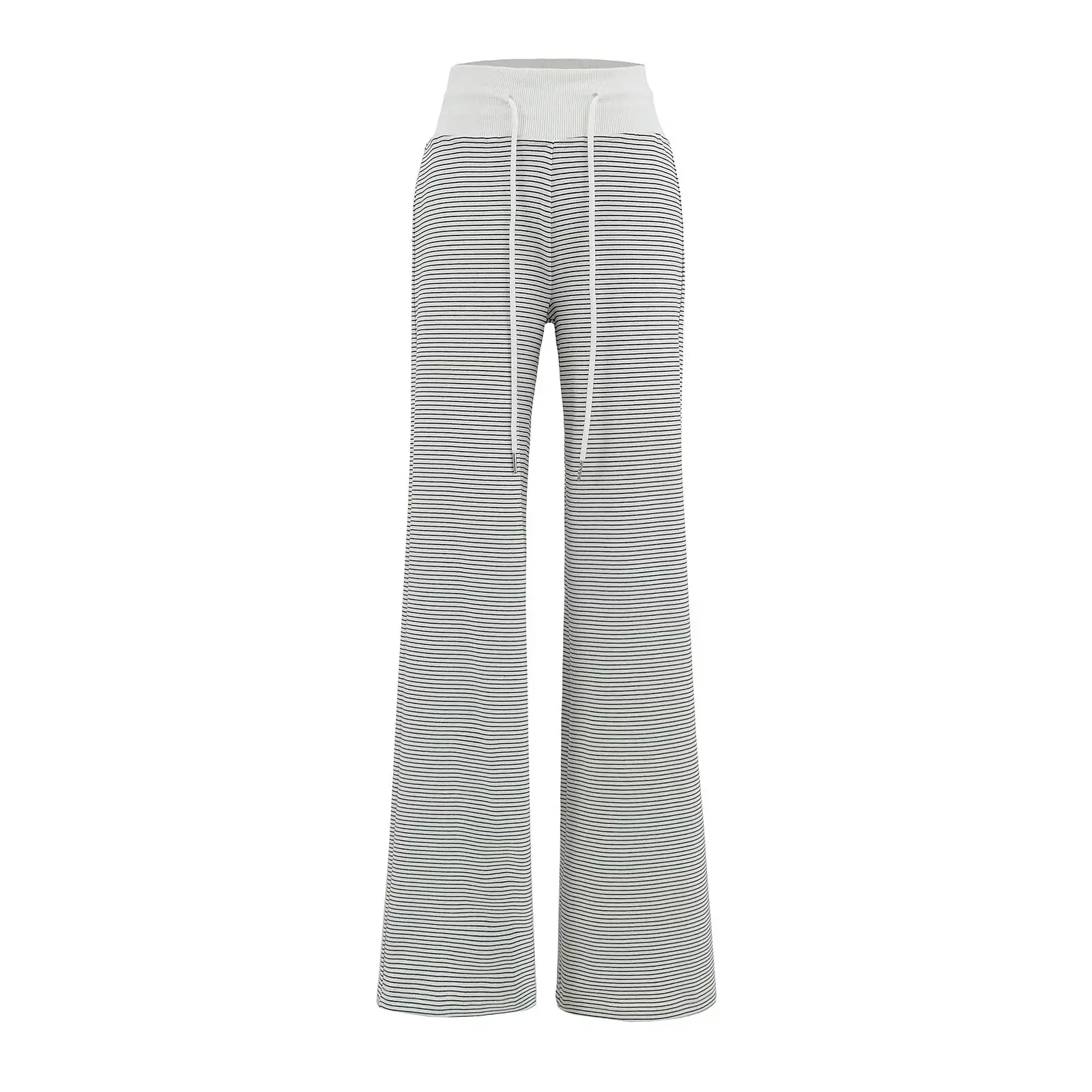 Amerikaanse Retro Gestreepte Dstring Hoge Taille Casual Broek Vrouwen Losse Afslanken Wijde Pijpen Vloerlengte Broek Straat Sle