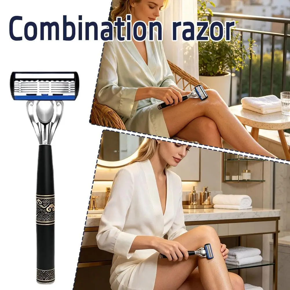 Manual Shaving Razor Men 6 Layer Shaver Blades With Trimmer Metal Handle Face Beard Hair Razor Shaver Replaceable Blades