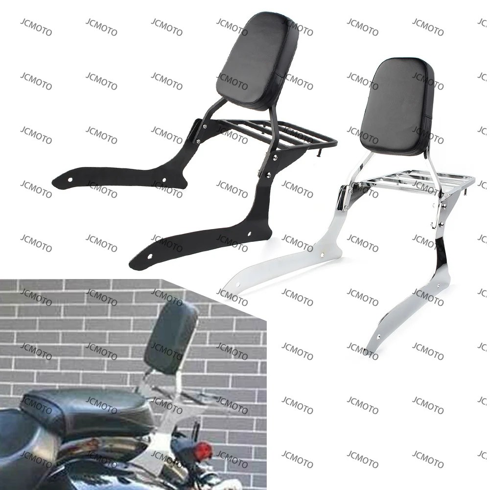 

Chrome/Black For Yamaha V-Star XVS1300A V Star 1300 2007-2015 Midnight Motorbike Backrest Sissy Pad & Luggage Rack