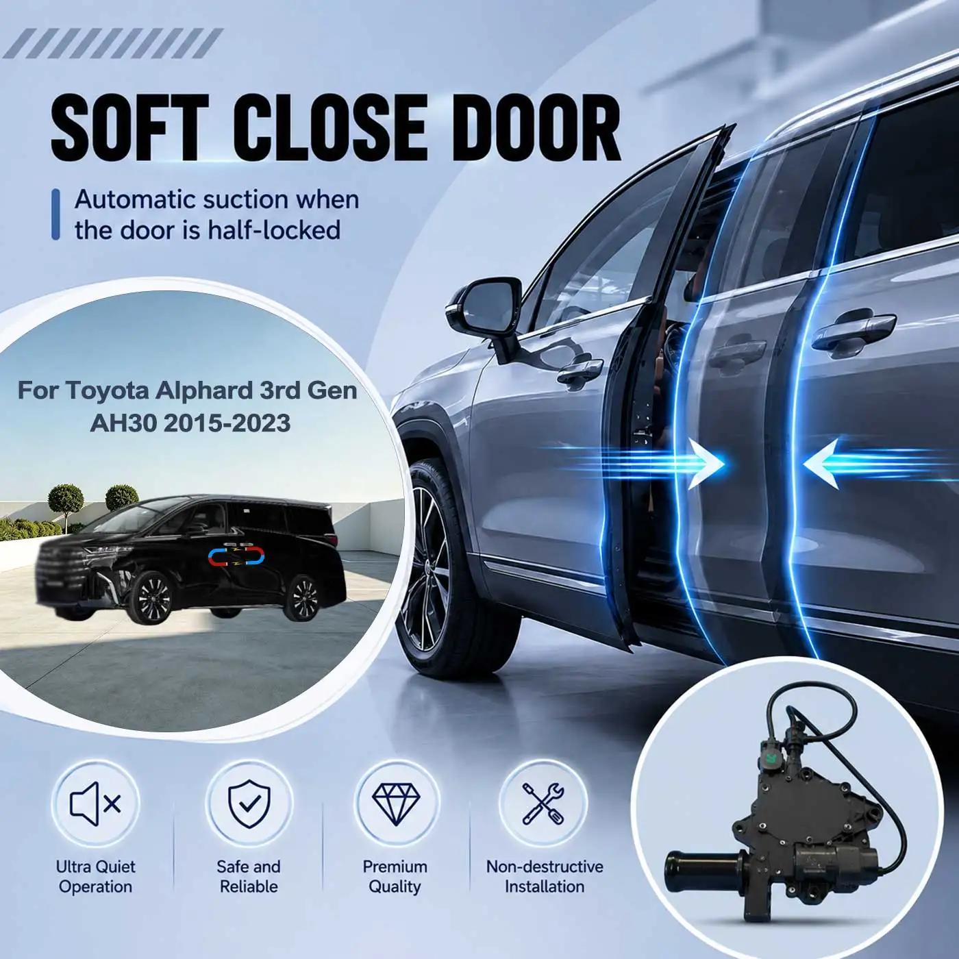 For Toyota Alphard 3rd Gen AH30 2015-2023 Electric Soft Close Door Auto Pull-In Suction Lock Intelligent Silent Closer Kit