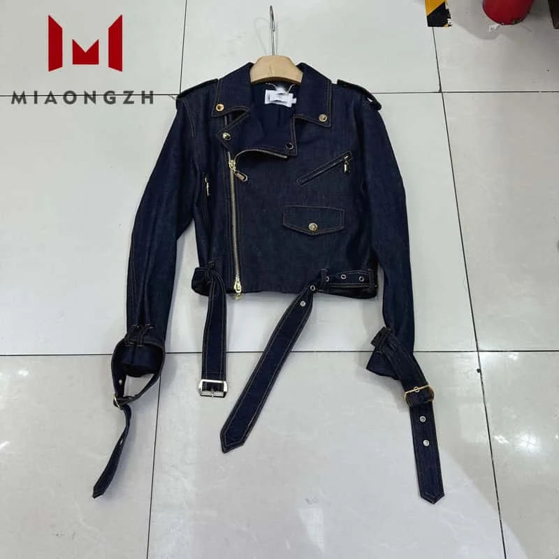 

2025 New Spring For Women Denim Long Sleeve Jacket Lace Up Top Or Pleated High Waist Skirt Or Short Vest Female Fashion Clothing
