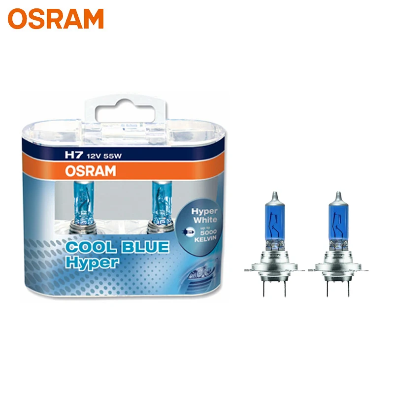 OSRAM H7 Halogen Headlight Car Light 5300K Original Genuine 12V Car Fog Lamp 62210CBH 55W Cool Blue Hyper White (2 Pieces)