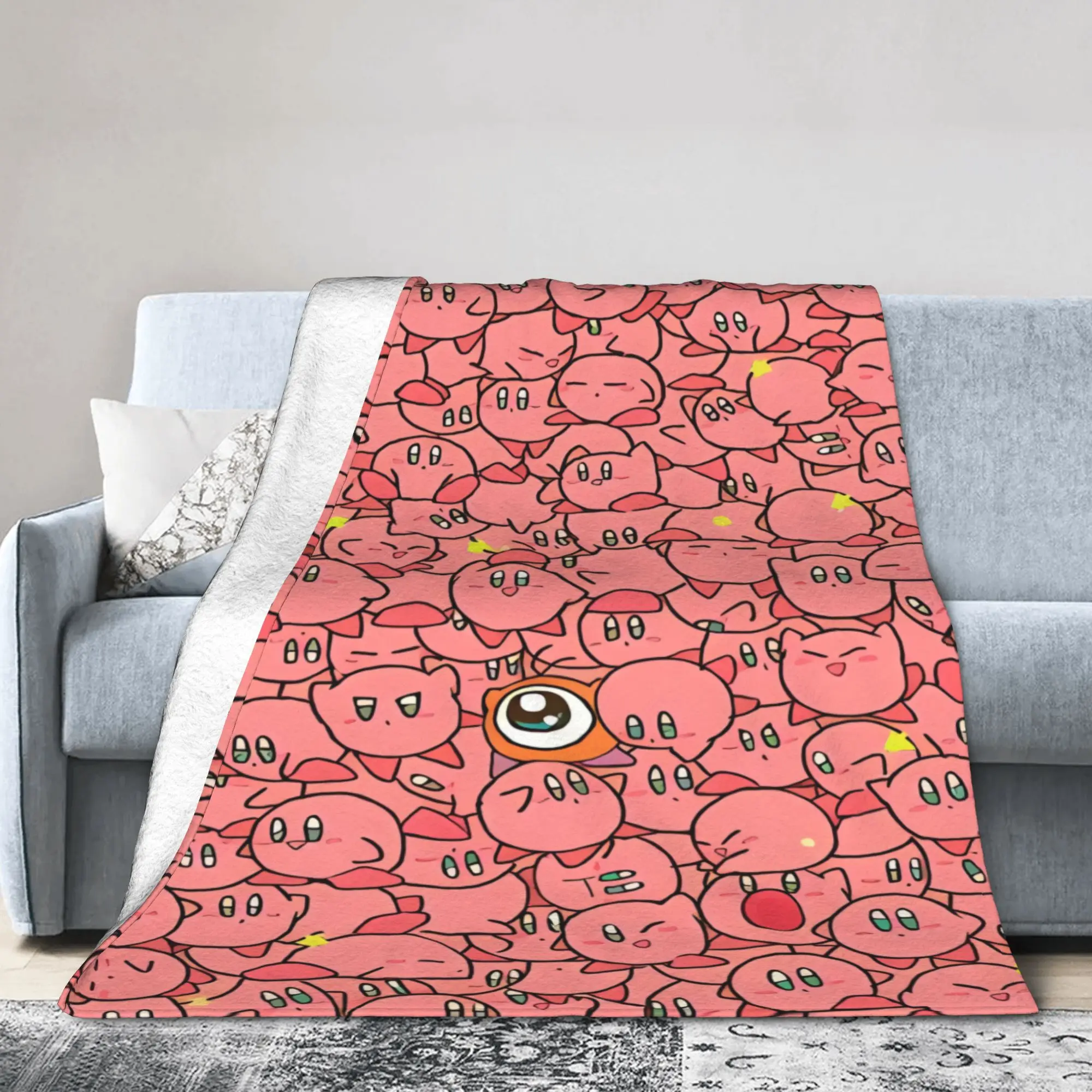 Soft Blankets Boy Girl Picnic K-Kirbys Cartoon Stars Kawaii Throw Blanket Flannel Bedspread For Couch Chair Bed Sofa Bed Cover