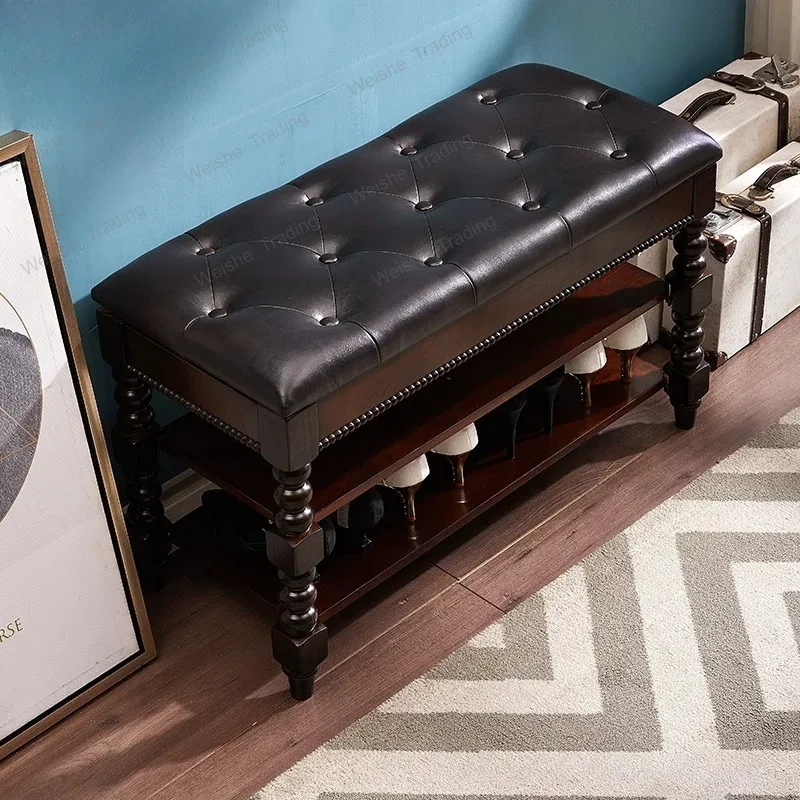 Solid wood shoe changing stool can sit at the door of the home, shoe cabinet multi-functional shoe rack enters the home