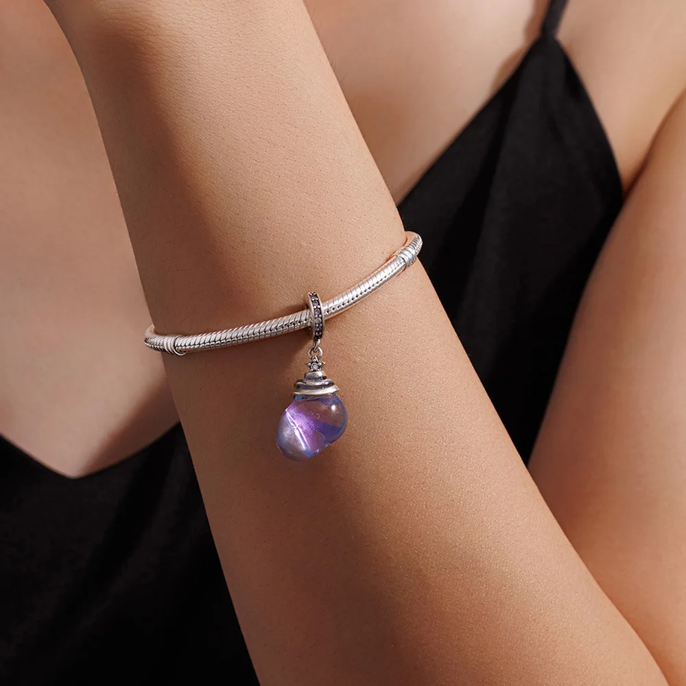 New 925 Sterling Silver Charm Glass Conch Pendant Jewelry Making Original Bracelets Women's Fashion Jewelry Wear Gifts