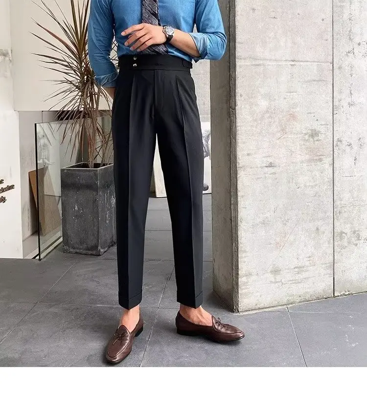 K7 Casual high-waisted trousers men\'s autumn Paris button business vertical trousers Naples vintage vertical trousers