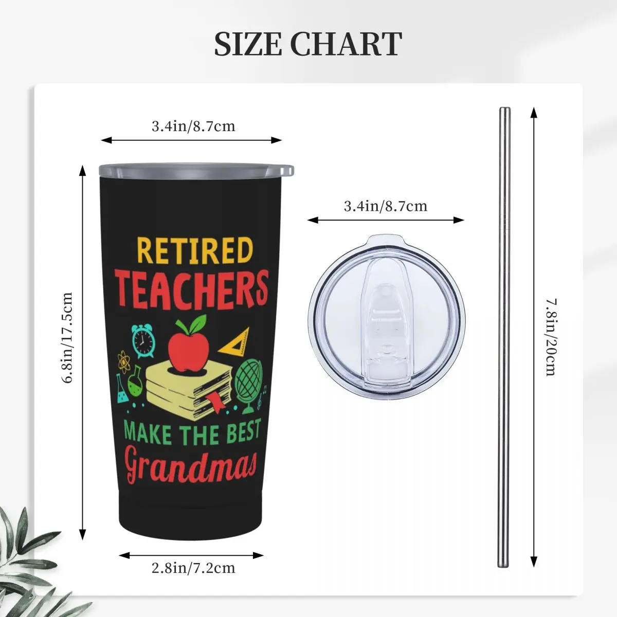 Retired Teachers Make The Best Grandmas Stainless Steel Tumbler Vacuum Insulated Mug Thermal Cold Cups Straws With Lid 20oz