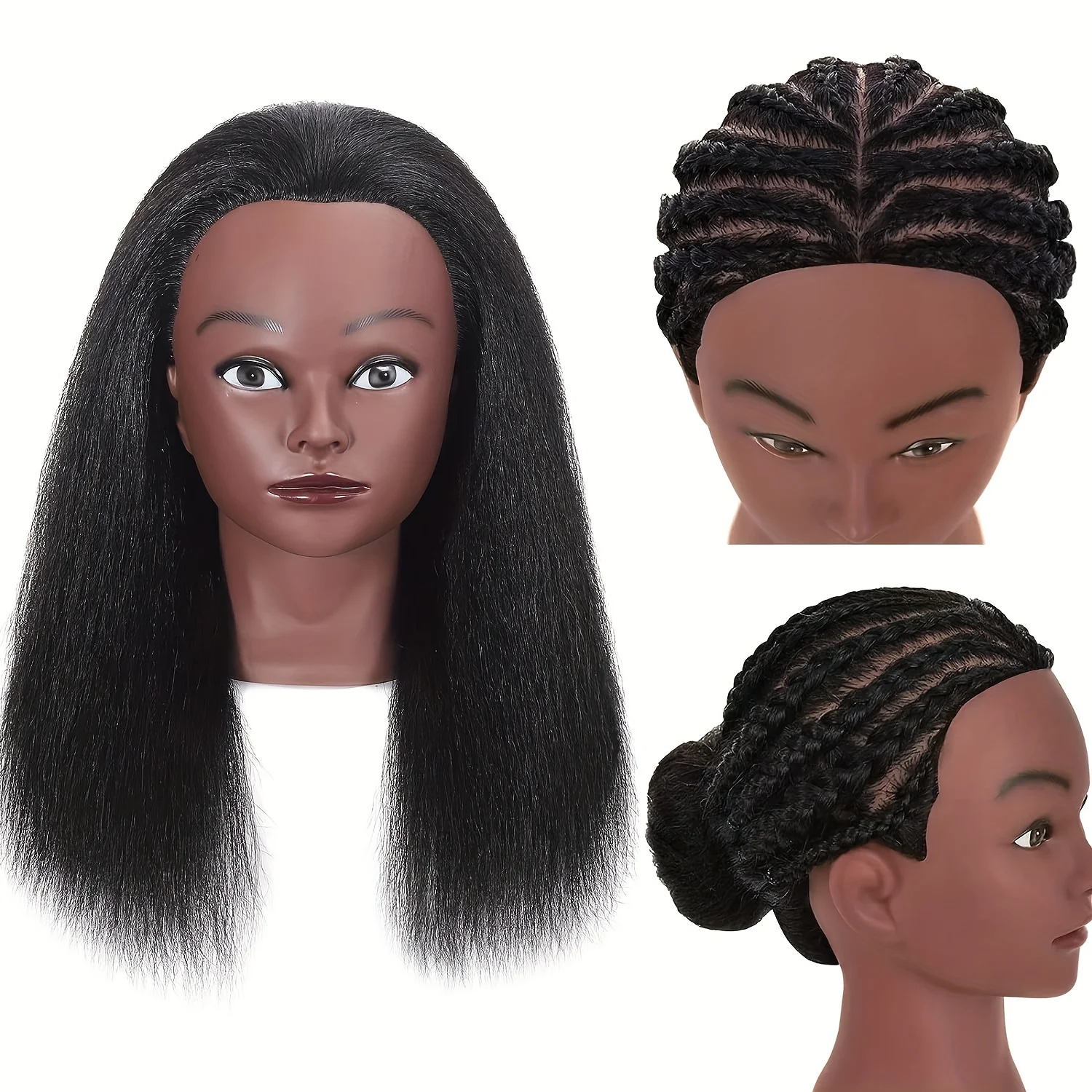 

African Hair Mannequin Head Training Head Manikin Cosmetology Doll Head for Hairdresser Practice Braiding Hair Styling